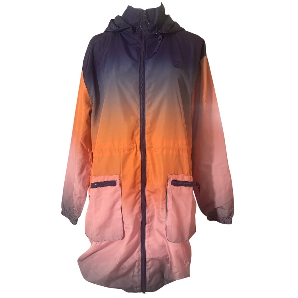 NWOT Fila Ombre Longline Hooded Windbreaker Jacket Navy Orange Pink Size Large L